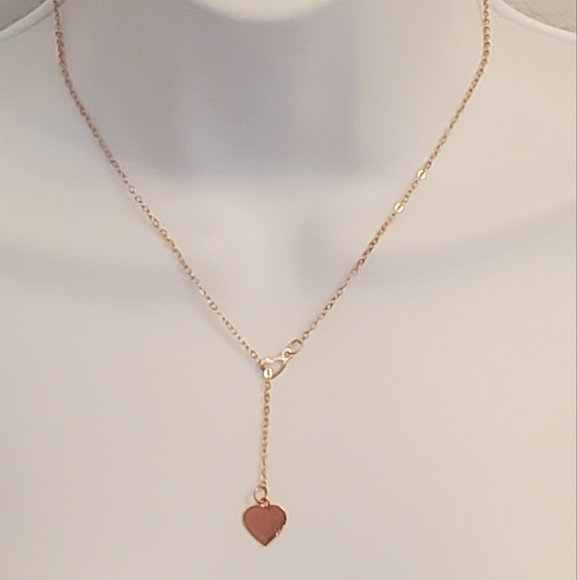 💚5/$25 Gold Tone Lariat Interlock Chain Heart Dainty Pendant Necklace - Picture 2 of 6